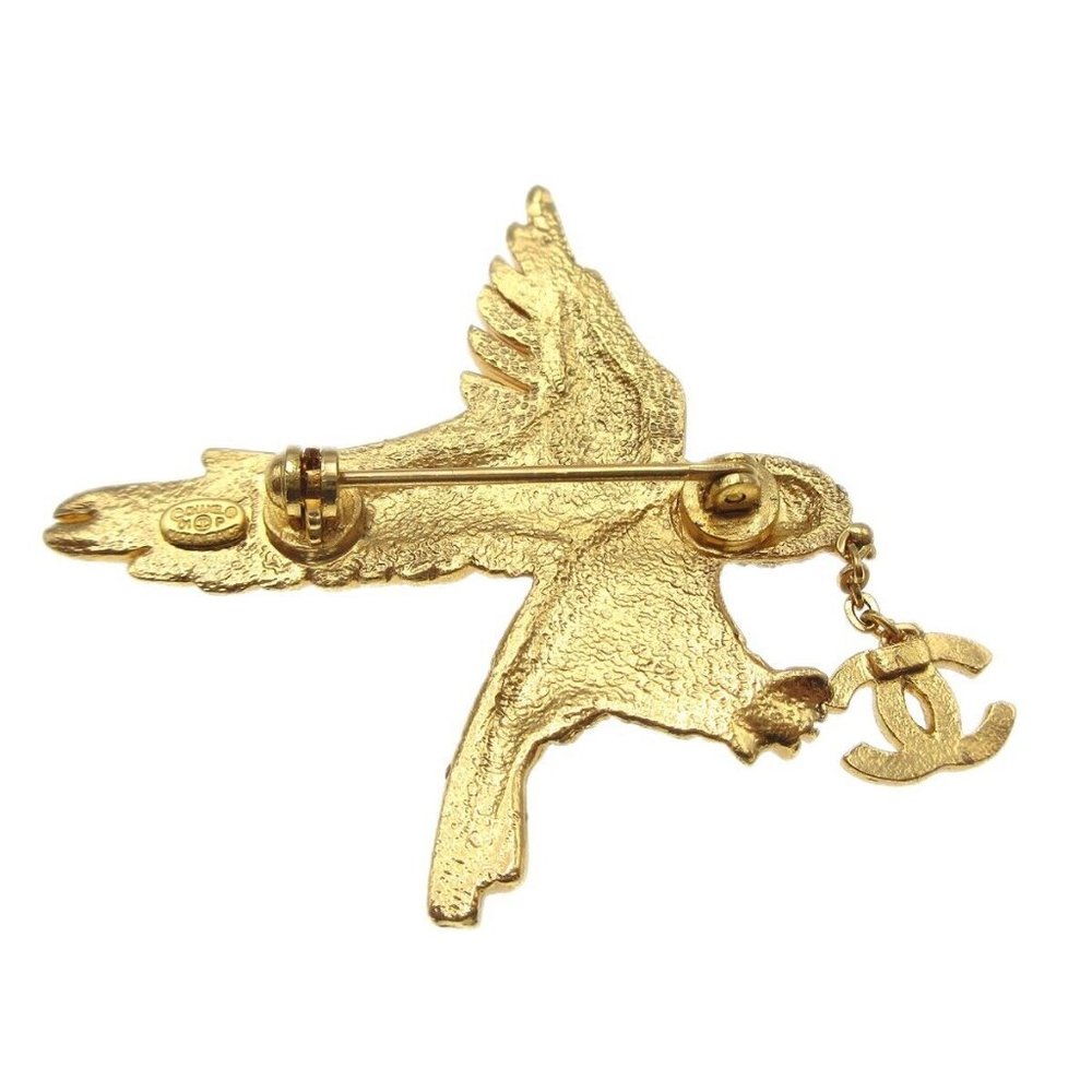 Auth Chanel Eagle Rhinestone Brooch Pin Corsage Gold-plated - Picture 2 of 4